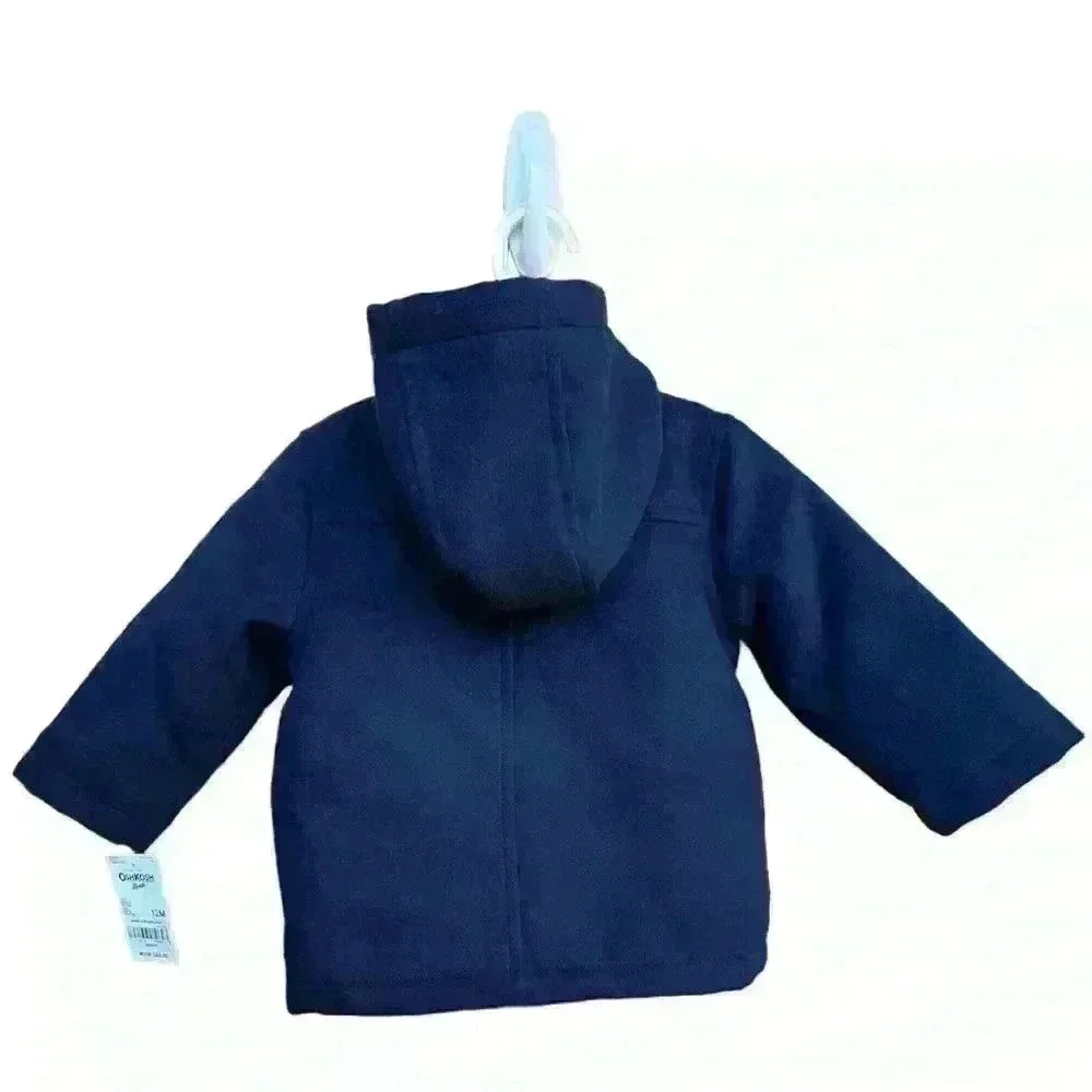 NWT OshKosh navy blue hooded boy’s peacoat 12 mos.